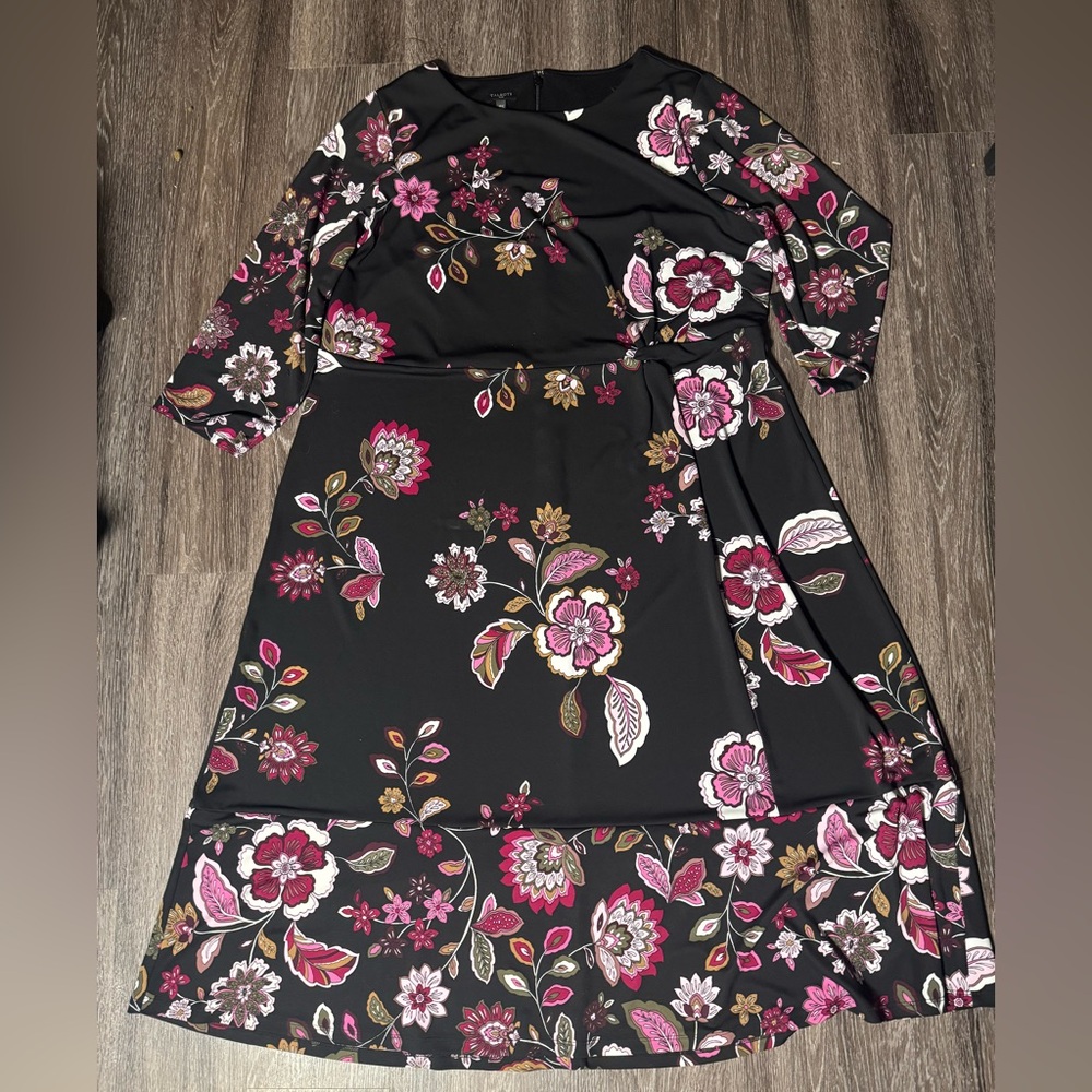 Talbots Black Dress with Pink and White Floral Design